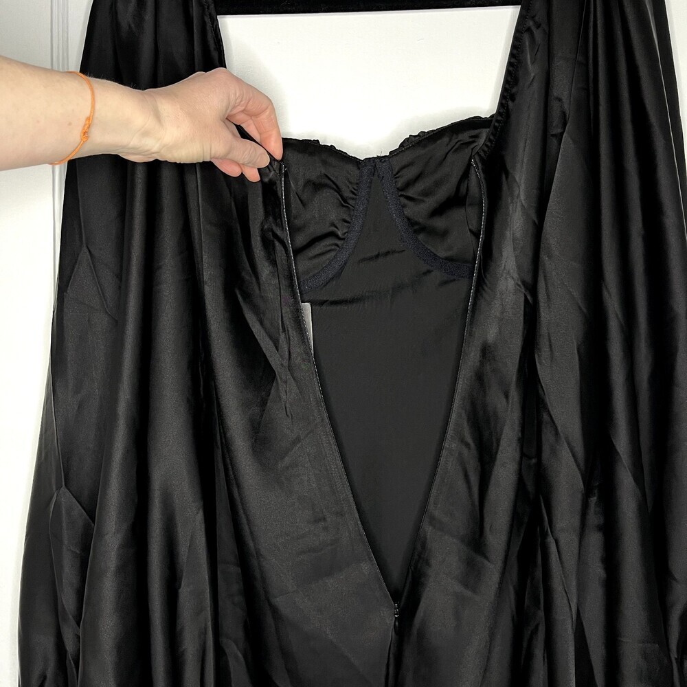 Jagger & Stone The Liv Mini Dress Womens 8 Black Satin Balloon Long Sleeve NWT - Picture 9 of 16